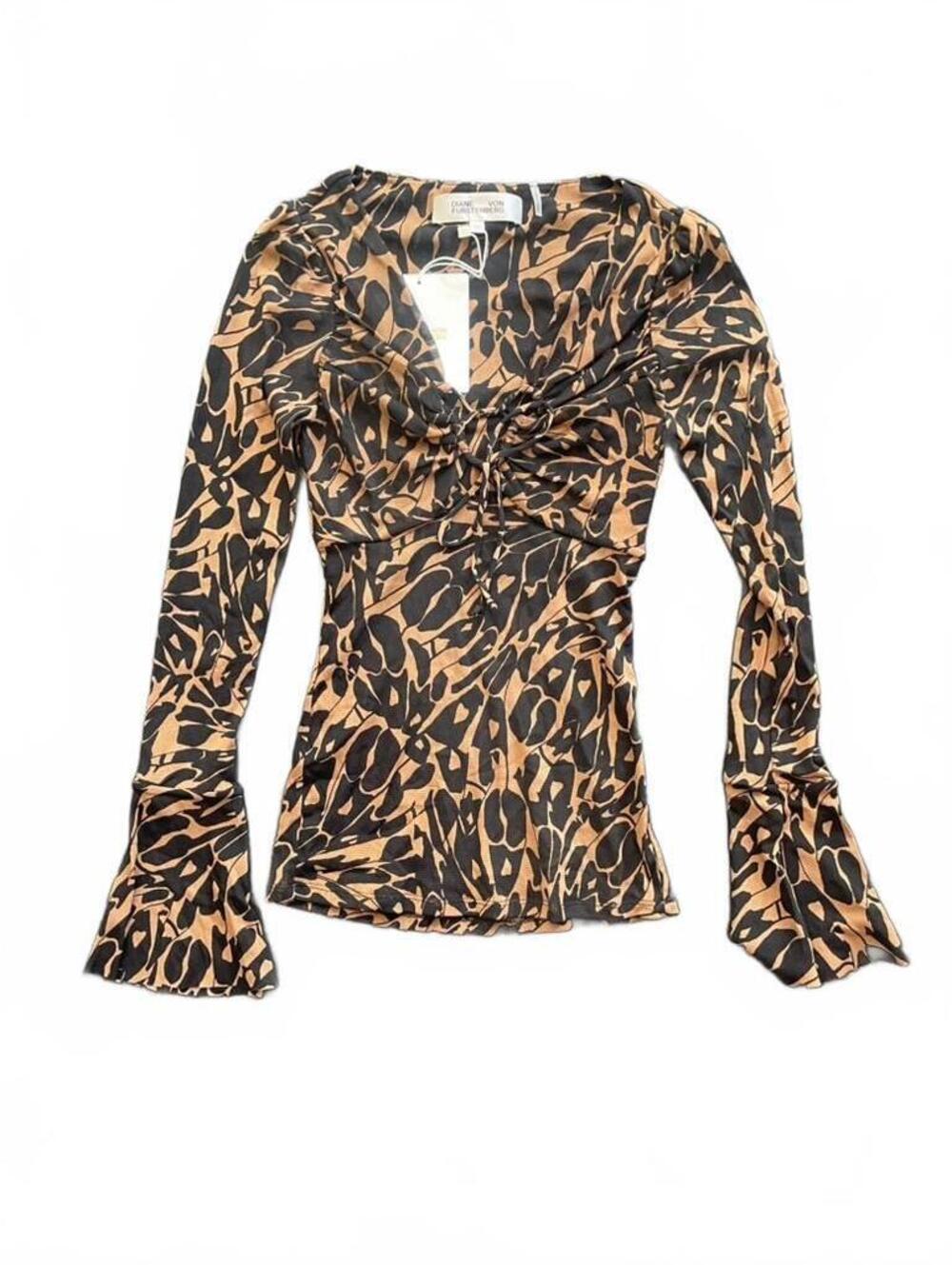 Diane von Furstenberg Lyric Top NWT XXS Butterfly Brown